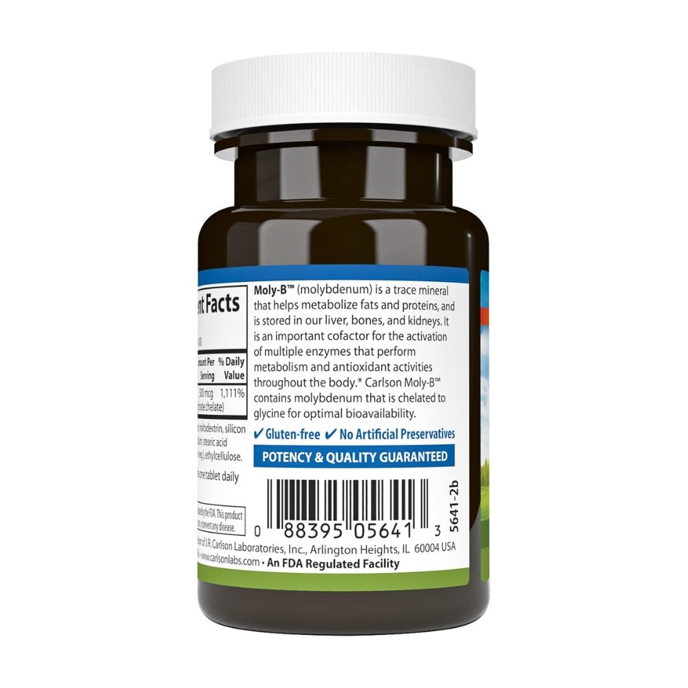 Carlson Moly-B, Molybdenum Glycinate 500MCG. For Metabolic Balance, Detox Support, 100 Tablets. Exp: 09/2030 - Image 4