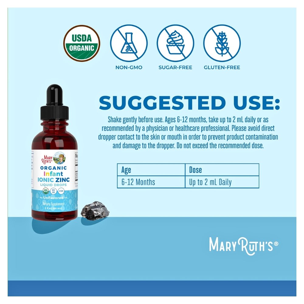 MaryRuth's Organic Infants Ionic Zinc Liquid Drops. For Immune Support, Growth & Development, Healthy Skin & Wound Healing, 60mls Exp: 06/2027 - Image 4