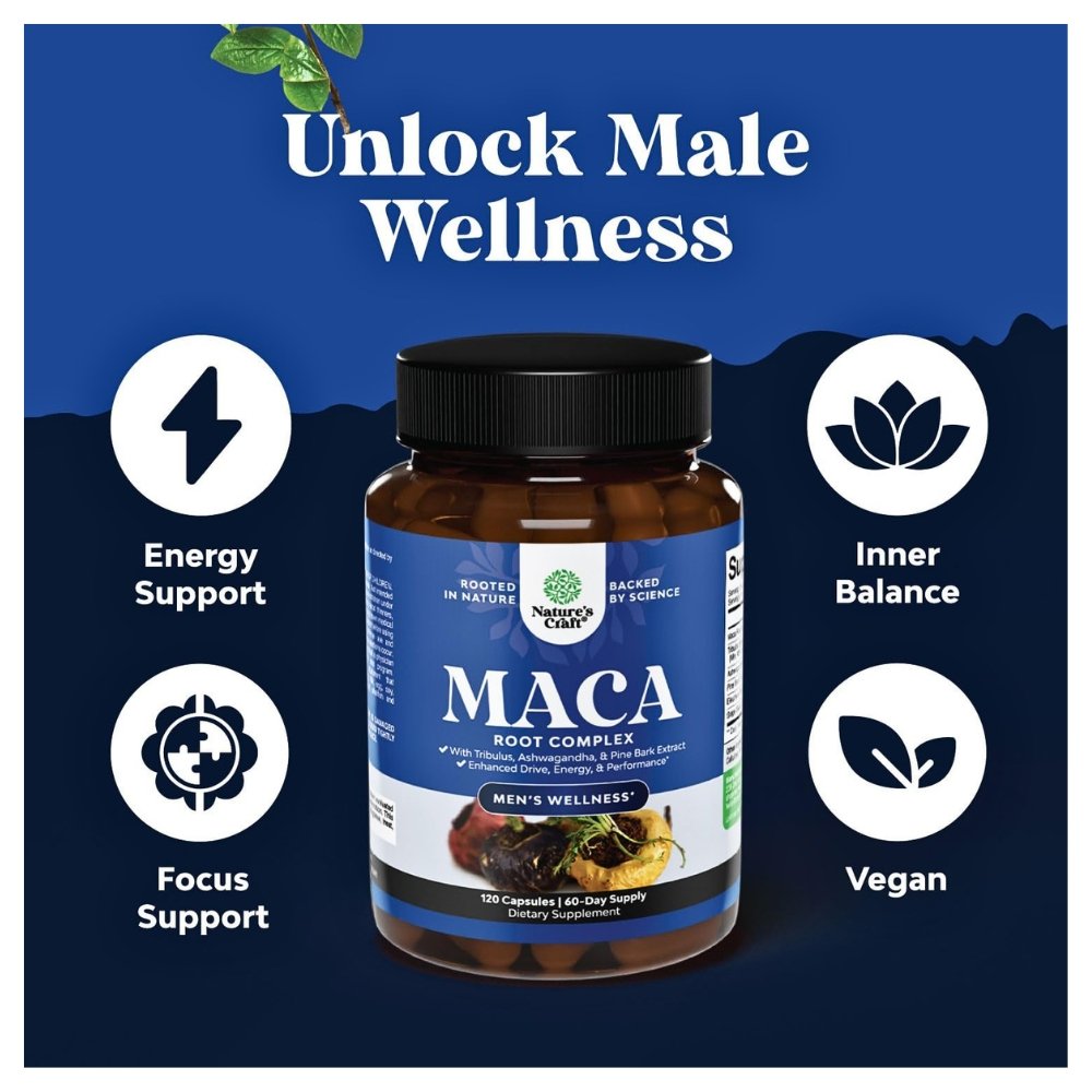Nature's Craft Potent Maca Root For Men, 400MG with Ashwagandha, Tribulus & Siberian Ginseng, To Support Wellness, Enhance Performance & Reduce Stress -120 capsules Exp: - Image 5