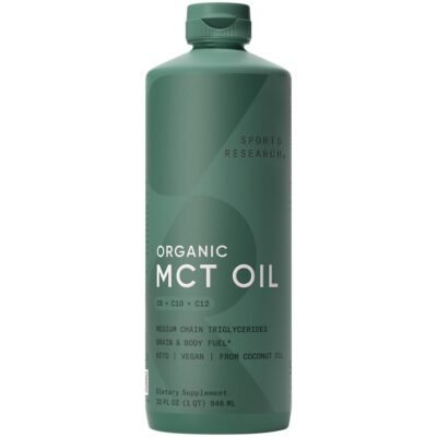 Sports Research Keto C8 Organic MCT Oil From Coconut, Medium Chain Triglycerides (C8). For Brain & Body Fuel, Improved Athletic Performance,  946mls  Exp: 01/2029